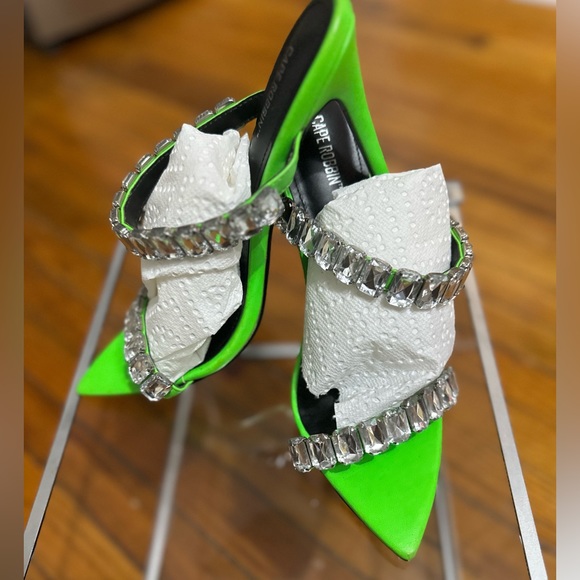 Rhinestone Cape Robbin Neon Green Heels - Picture 2 of 9